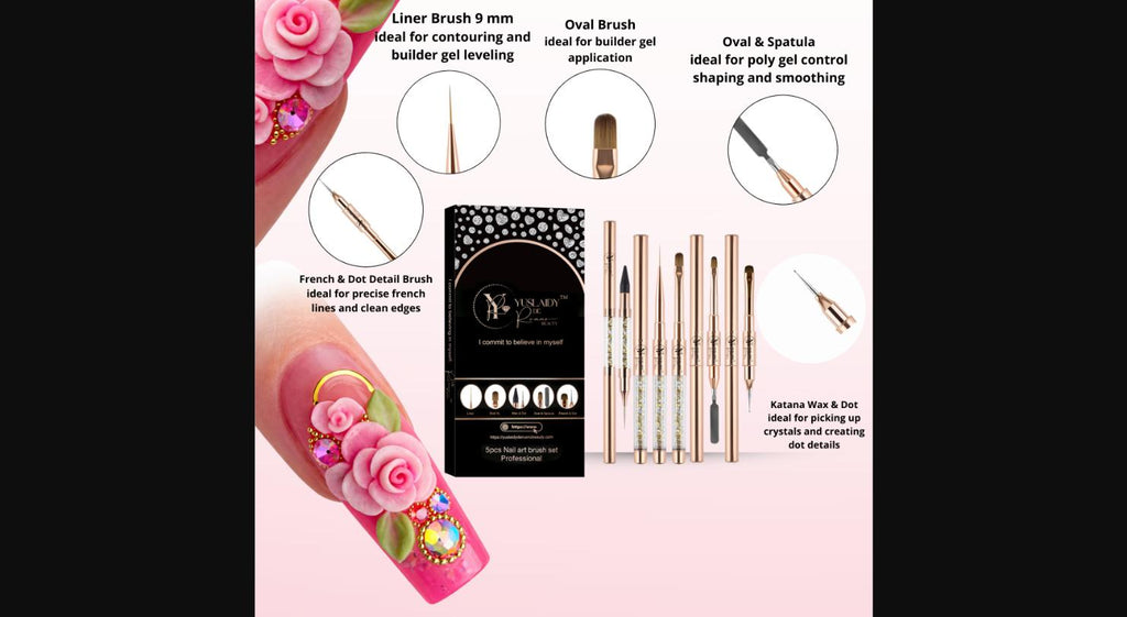 Kit de pinceles 5 piezas para decoracion y gel Yuslaidy de Ruano