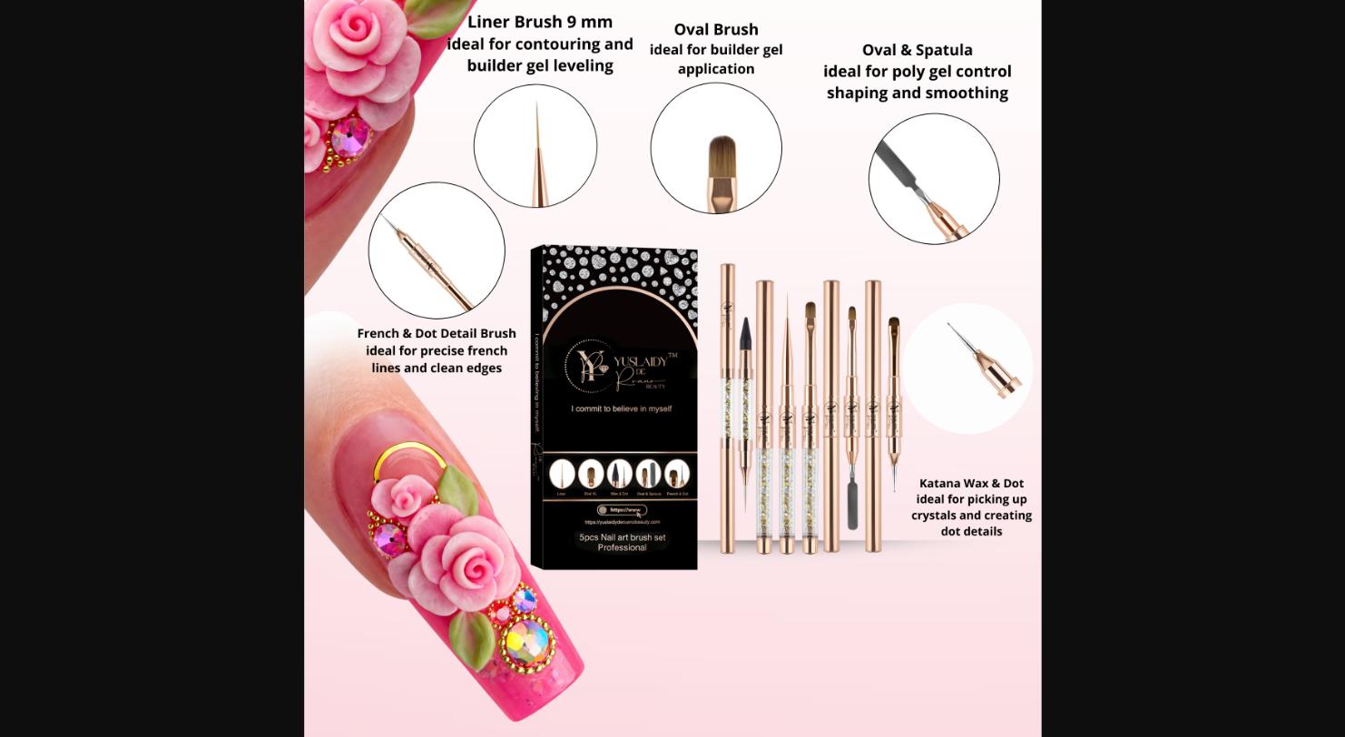 Kit de pinceles 5 piezas para decoracion y gel Yuslaidy de Ruano